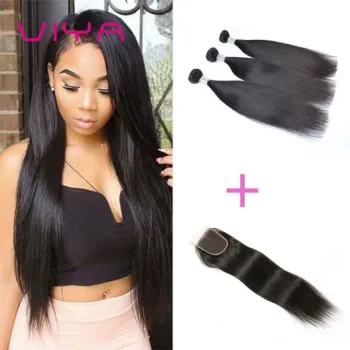 VIYA Unprocessed 9A Grade Virgin Human Hair Natural Color Straight Weaves 3 Bundles With Closure