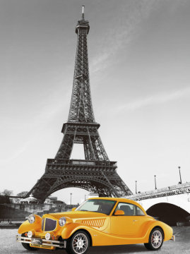 the running car and tower canvas printing painting