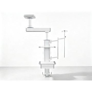 Motorized Anesthesia Ceiling Pendant,2‑Layer Height‑Adjustable Instrument Platform,Stainless Steel IV Pole & Syringe Pump Shelf