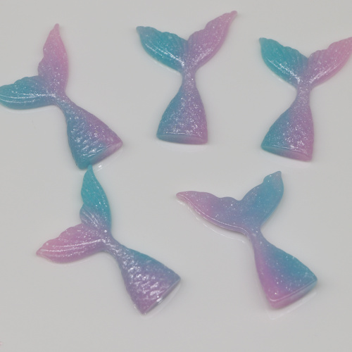 Kawaii Resin Glitter 3D Fish Tail Figurine Colorful Flat Back Sea Animal Cabochon For DIY Craft Key Chain Ornament Making