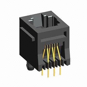 Unshielded RJ11 Telephone Connector, Through Hole Type, Top Entry, Flanged