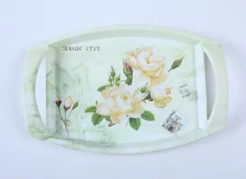 customized decal serving melamine tray with handle
