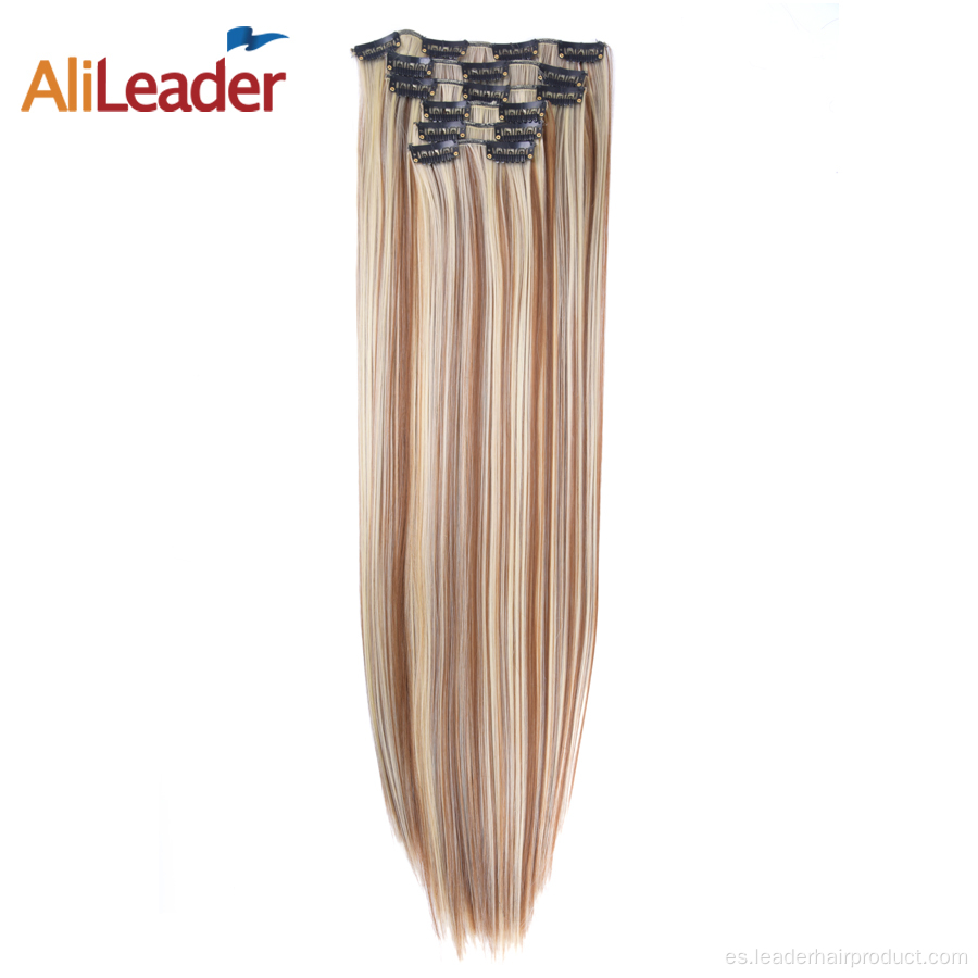 Extensión de cabello sintético con clip de resaltado de color mezclado