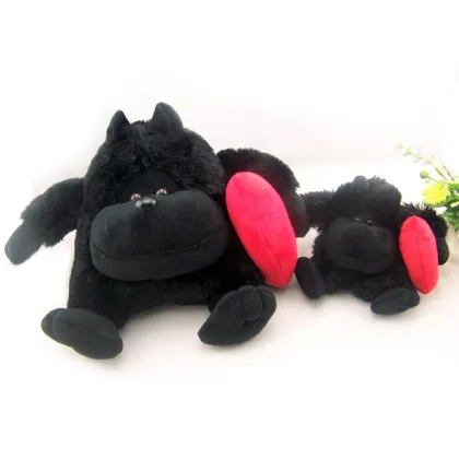 20cm Sitting Holding Red Heart Black Plush Gorilla Toy, Plush Gorilla, Stuffed Gorilla