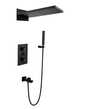 Modern Black LED Display Concealed Mounting Bathroom Shower System with Rainfall and Waterfall Functions