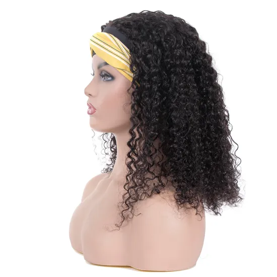 Huashuo Full Machine Made Jerry Curky Headband Human Hair Wig For Black  Women