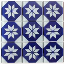 Blue Flower Pattern Crystal Glass Mosaic