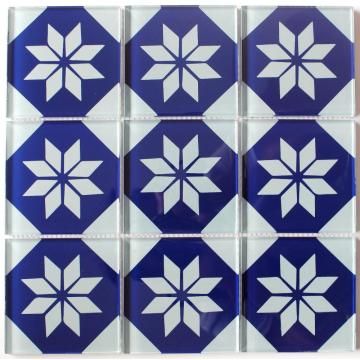 Blue Flower Pattern Crystal Glass Mosaic