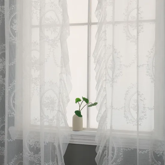 Stylish White Lace Embroidered Sheer Curtains for Elegant Home Living Room Décor