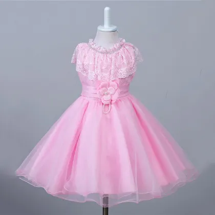 Wholesale Clothing Crocheting Belted Baby Dress Girls Elegant Lace Flower Girl Dress