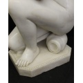 Graceful White Marble Female Statue in Kneeling Pose