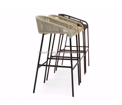 High Back Rope Weaving Balcony Bar Chair with Cushion - Popular Outdoor Furniture Design