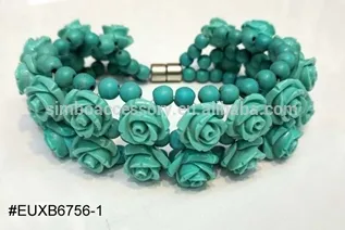 coral material turquoise colour rose bracelet with magnet,turquoise bracelet,beaded bracelet,semi-precious stones jewelry