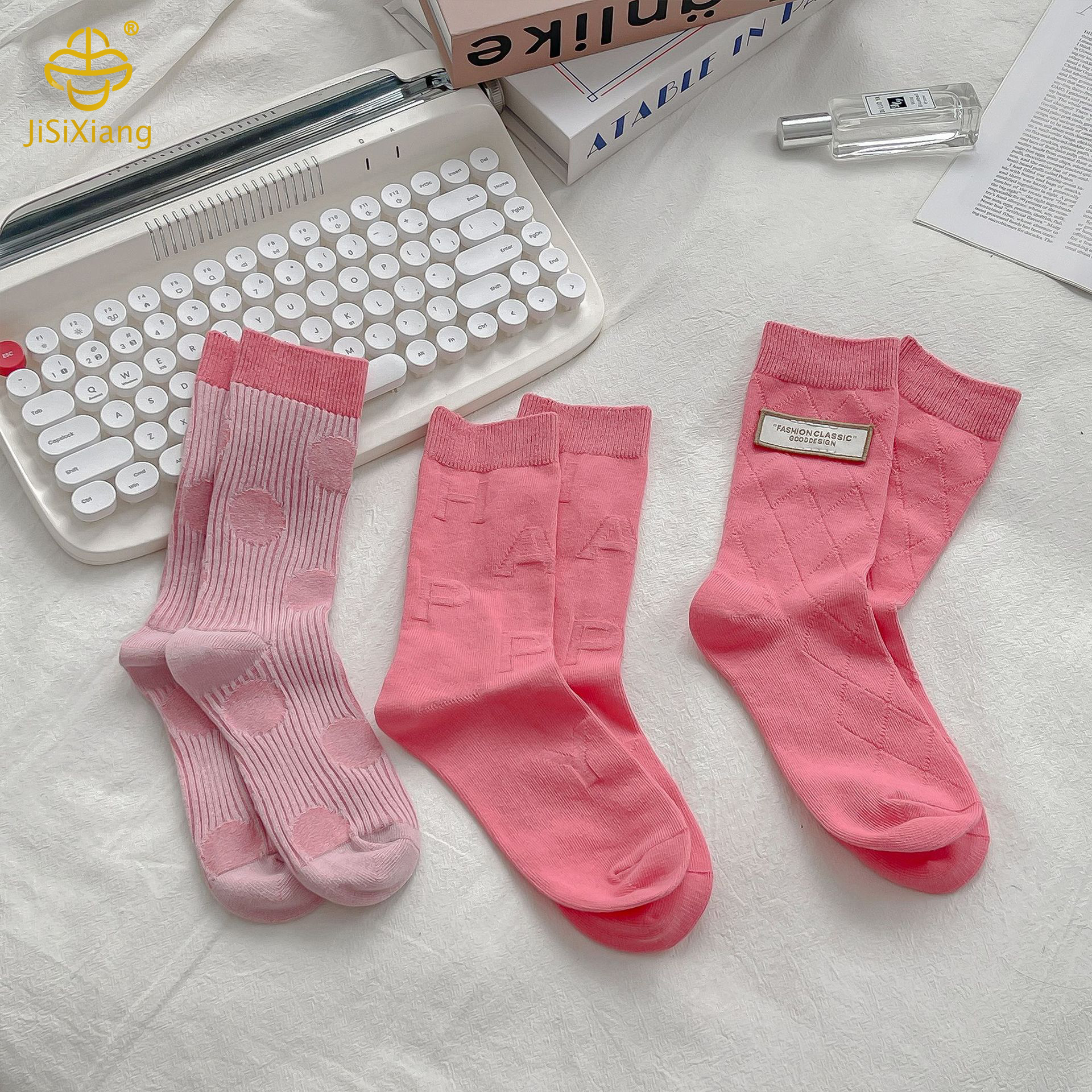 Korean Pink Mid Sports Socks