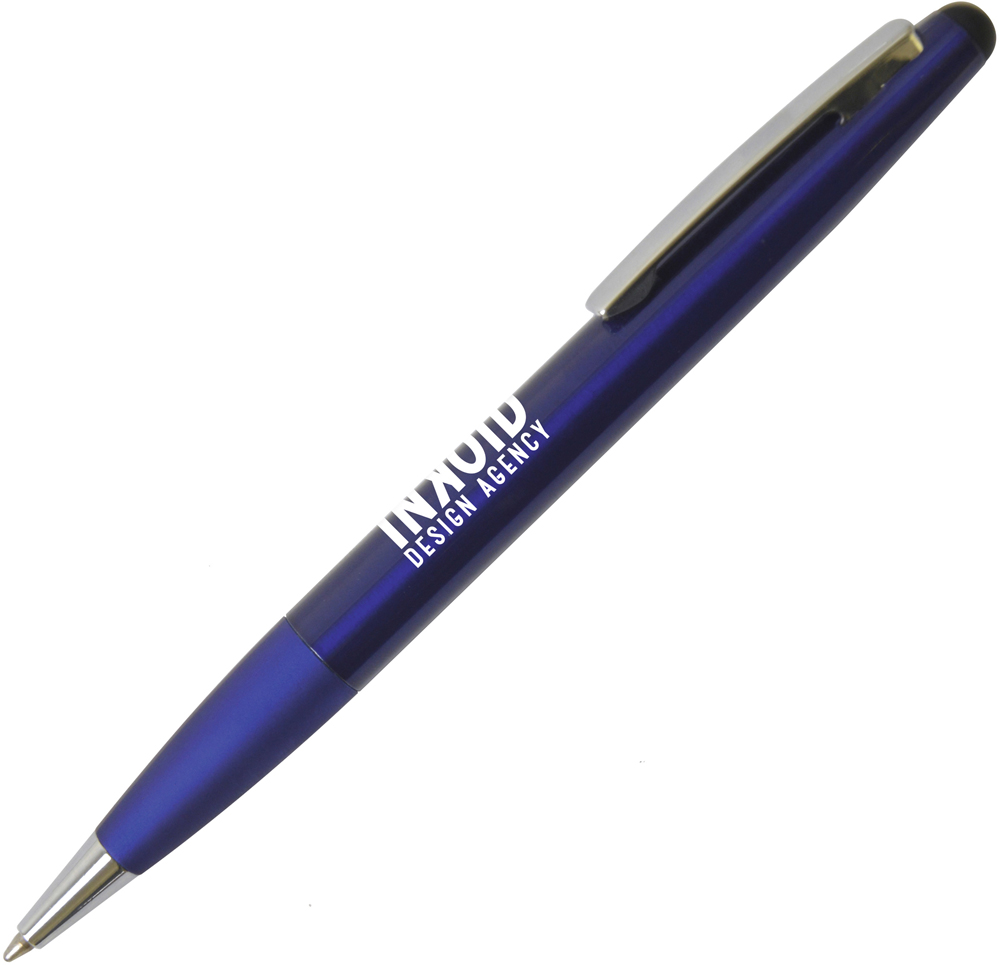 twist action brass pen with blue grip