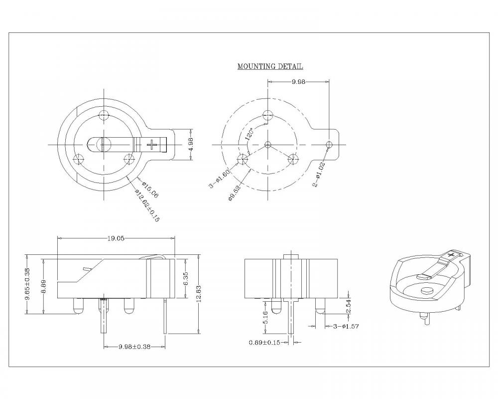 Dubbele 12 mm pc batterijhouder voor CR1212 CR1216