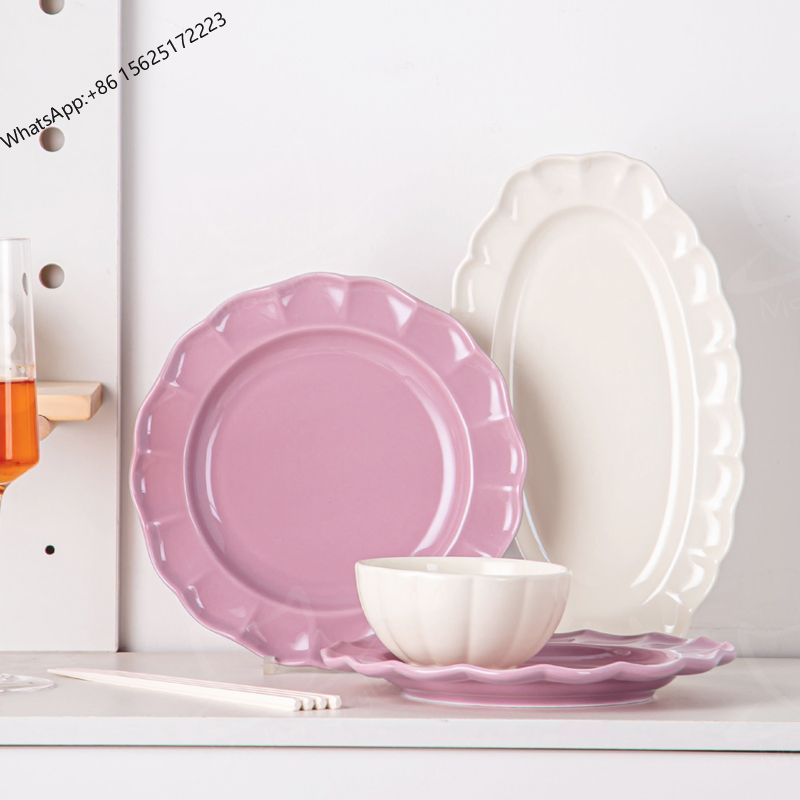 2023 New Floral Plates Purple Flower Dinnerware Floral Dinner Set Ceramic Tableware Porcelain Flower Shape Bowls