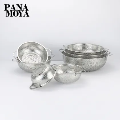 Stainless Steel Round Water Filter Fruit Vegetable Basket Rice Washing Sieve