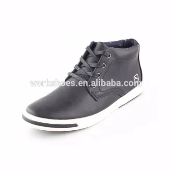 Black Leather High Top Lace Up Flat Comfortable Shoes Casual sneaker