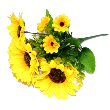 Wholesale 30cm 7 Branches Graduation Gift Artificial Yellow Silk Sunflower Bouquet Linwoo