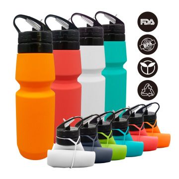 Custom Logo BPA Free Silicone Foldable 750ml Hiking Water Bottle
