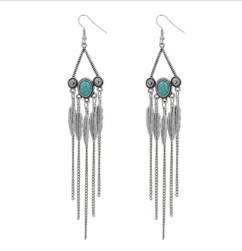 Exagéré longue Turquoise argent/or Vintage boucles d'oreilles