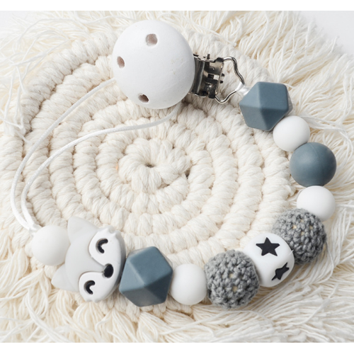 Animal Fox Silicone Wood Tanding Bead Pacifier Hållare