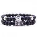 Bracelet Onyx mat avec tête de lion noire