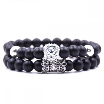 Black Lion Head Matte Onyx Bracelet