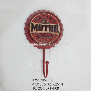 2015 motor beer cap shape embossed vintage metal wall hook, factory metal hook