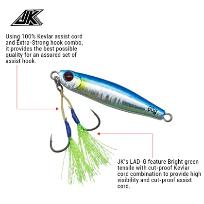 JK Fishing LAD-G Mustad Hook UV Light Double Assist Hook Set