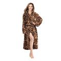 luxury Leopard print women flannel fleece fluffy bathrobe