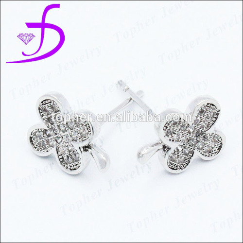 All kind of CZ available 925 sterling silver jewellery four leaf crystal stud earrings