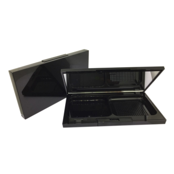 High End Black Powder Container - Rectangle Plastic Compact Powder Case with Mirror