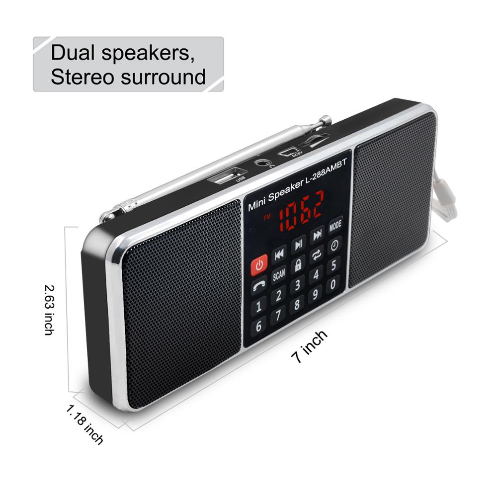 Digital Portable Radio AM FM Bluetooth Speaker Stereo MP3 Player TF/SD Card USB Drive Handsfree Call LED Display Speakers