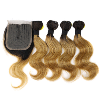 Wholesale Colored 100% Human Hair 4 Bundles With Closure Pack Deal