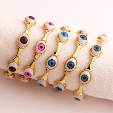 Vintage Copper Plated Oil Drop Bohemian Unisex Devil's Eye Open Bracelet with Zircon Gift for Women