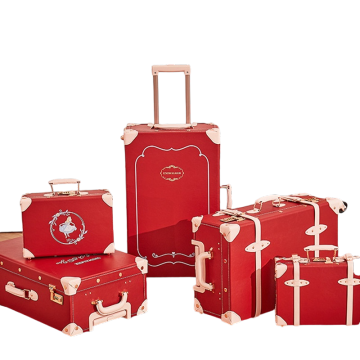 Retro Red Trolley Case for Bride Dowry with Password Lock