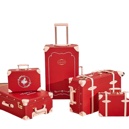 Retro Red Trolley Case for Bride Dowry with Password Lock