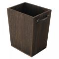 Rustic Brown Wooden Trash Can with Metal Handle