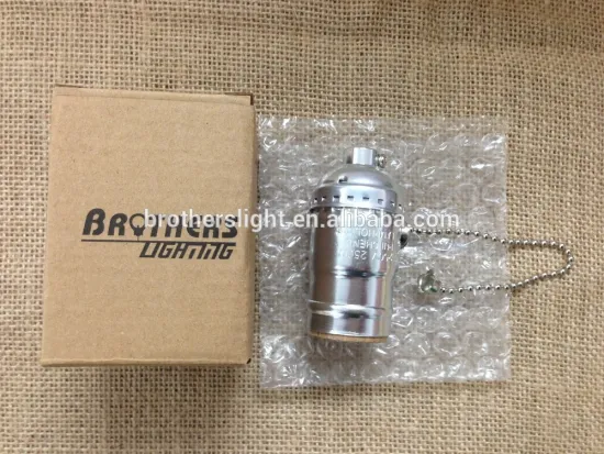 Silver antique edison style bulb light holder zipper switch aluminum vintage retro lamp socket lamp holder