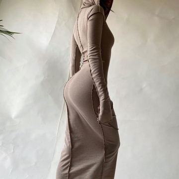 Wholesale Women Dress 95% Cotton 5% Spandex Stretch Hooded Long Sleeve Mini Dress