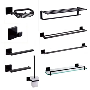 Matt Black Square Brass Bathroom Hardware Set - Wall Mounted