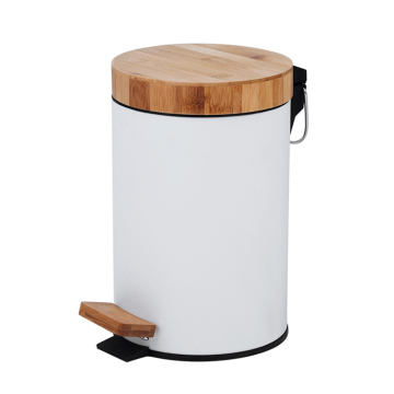 3L/0.8Gallon Compact Round Metal Trash Can with Bamboo Lid