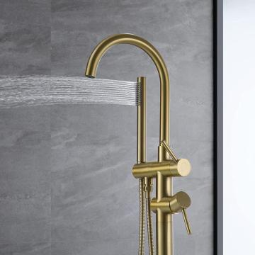 Brushed Gold Bathtub Faucet Stand Alone Tub Fillers