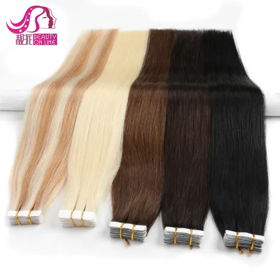 USA European Best Wholesale Price 100% Human Hair Blue White invisible Tape in Double Drawn Remy Tape Hair Extension