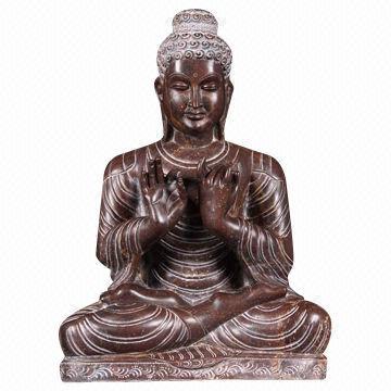 Black marble sitting Thailand Buddha with opening hands