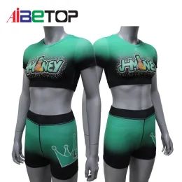 Green and Black Cheer Crop top and Shorts