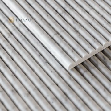 Huaxu Luxury Custom Italian Modern Wall Design Ribbed Fluted Round Edge Carrara White Marble Strip Tiles