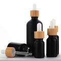 Matte Black Serum Glass Bamboo Dropper Bottle